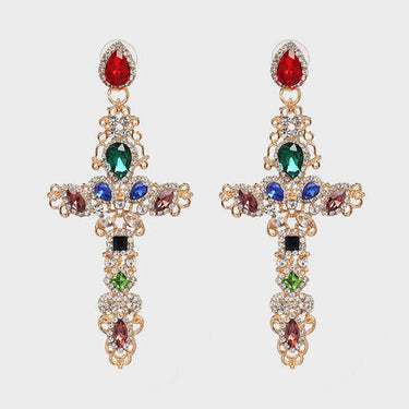 Rhinestone Alloy Cross Earrings
